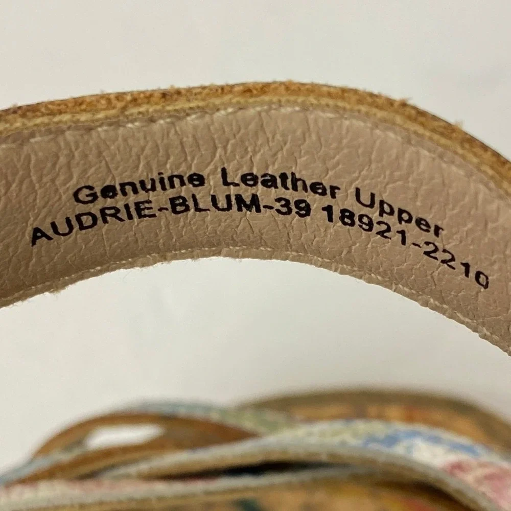 NEW, L'Artiste Spring Step, Audrie Blum Floral Leather Cork Wedge Sandal Size 39